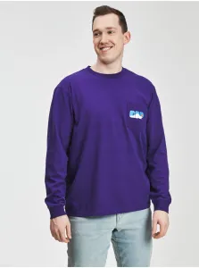 Bavlnené tričko s dlhým rukávom GAP fialová farba, s potlačou