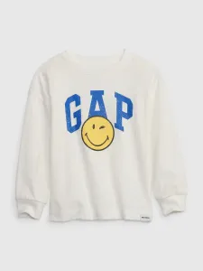 Detská bavlnená košeľa s dlhým rukávom GAP x smiley world biela farba, s potlačou