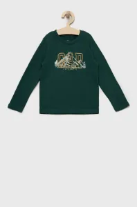 Detská bavlnená košeľa s dlhým rukávom GAP zelená farba, s potlačou #6491231