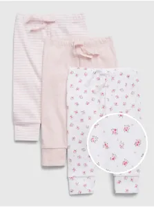 Detské bavlnené nohavice GAP (3-pak) ružová farba, vzorované