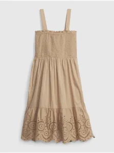 Dievčenské bavlnené šaty GAP béžová farba, midi, áčkový strih #226493