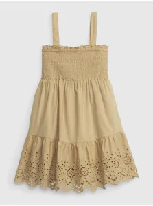 Dievčenské bavlnené šaty GAP béžová farba, midi, áčkový strih #226492