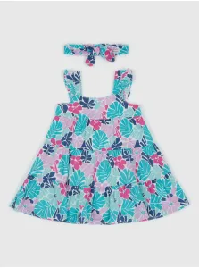 Modré dievčenské kvetované šaty s čelenkou GAP #247278