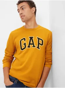 GAP V-INTX WAFFLE CREW LOGO Pánske tričko s dlhým rukávom, žltá, veľkosť S