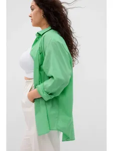 Bavlnená košeľa GAP dámska, zelená farba, voľný strih, s klasickým golierom