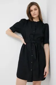 Ľanové šaty GAP čierna farba, mini, rovný strih