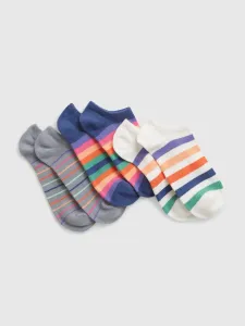 Súprava troch párov detských pruhovaných ponožiek v bielej, tmavo modrej a šedej farbe GAP