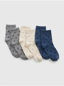 Sada troch detských vzorovaných ponožiek v šedej, krémovej a tmavomodrej farbe GAP