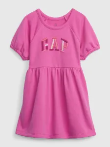 Tmavoružové dievčenské bavlnené šaty s logom GAP #5630170