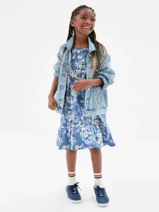 Modré dievčenské kvetované midi šaty s volánom GAP #5538048