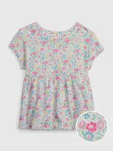 Ružovo-krémové dievčenské kvetované tričko GAP #5987420