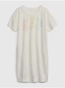 Dievčenské šaty GAP biela farba, mini, rovný strih