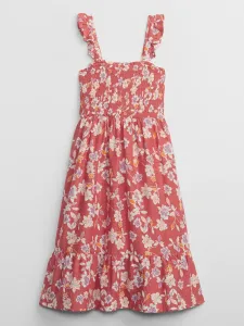 Tehlové dievčenské kvetované midi šaty GAP