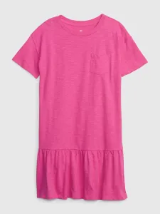 Tmavoružové dievčenské bavlnené šaty s volánom GAP #6326941