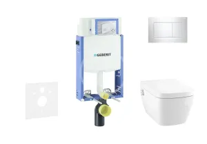 GEBERIT - Kombifix Modul na závesné WC s tlačidlom Sigma30, lesklý chróm/chróm mat + Tece One - sprchovacia toaleta a doska, Rimless, SoftClose 110.302.00.5 NT6
