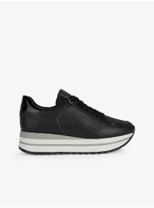 Black women's leather sneakers on the Geox New Kency platform - Women's #9496507