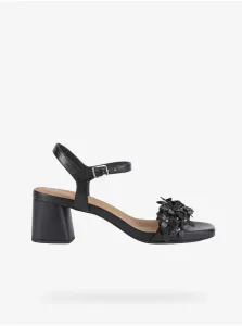 Čierne dámske kožené sandále na podpätku Geox Genziana #665189