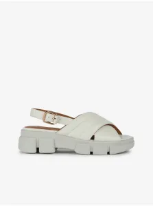 Cream Women's Leather Sandals on Geox Platform - Women #6370104