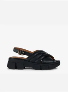 Black Women's Leather Sandals on Geox Platform - Women #6370094