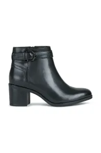 Kožené členkové topánky Geox New Asheel dámske, čierna farba, na podpätku, #258460