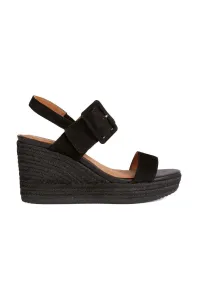 Semišové sandále Geox D PONZA dámske, čierna farba, na kline, D35GVB 00021 C9999 #7946711