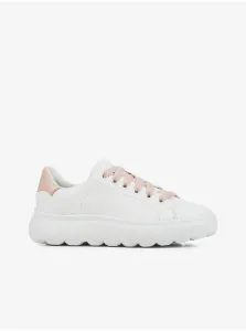 White Women's Leather Sneakers on the Geox Platform - Women