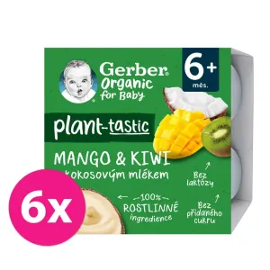 6x GERBER Organic 100% Dezert rastlinný mango a kiwi s kokosovým mliekom 4 x 90 g​