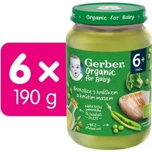 GERBER Organic detský príkrm brokolica s hráškom a morčacím mäsom 6× 190 g