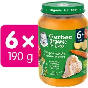 GERBER Organic detský príkrm mrkva a paradajky s morčacím mäsom 6× 190 g