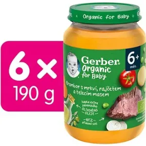 GERBER Organic detský príkrm zelenina s teľacím mäsom 6× 190 g