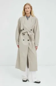 Kabát Gestuz dámsky, béžová farba, prechodný, dvojradový #8900464