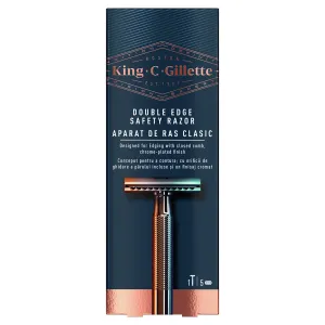 Gillette King C. Double Edge Safety Razor holiaci strojček holiaci strojček 1 ks + 4 náhradné holiace žiletky pre mužov