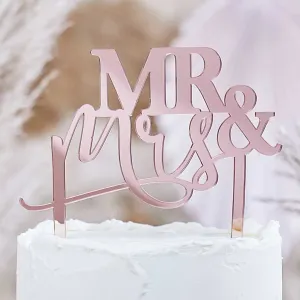 Dekorácia na tortu Mr&Mrs akrylová Rose Gold 15 x 16 cm