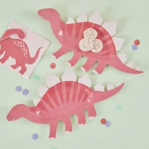 Girl Dino party, Tanieriky papierové ružové 16x30 cm, 8 ks