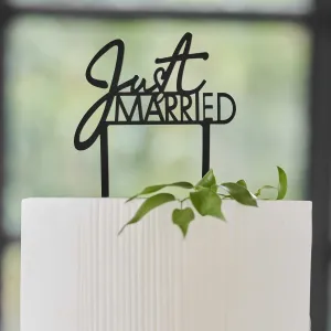 Zápich na tortu akrylový Just Married čierny 16,5 x 12 cm