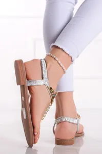 Viacfarebné nízke sandále s ozdobnými kamienkami Maille