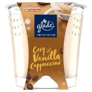 GLADE Cosy Vanilla Cappuccino vonná sviečka s vôňou VAnilla Foam, Roasted Coffee, Toasted Hazelnut 129 g