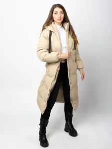 Women's long quilted jacket GLANO - light beige