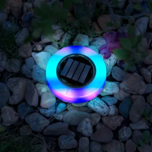 LED zapichovacia solárna lampa - kruh - RGB farebné LED - 105 x 128 mm