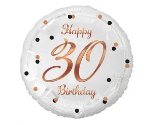 GoDan Balón fóliový biely – Happy Birthday – 30 rokov – narodeniny – ružovo-zlatý nápis 45 cm