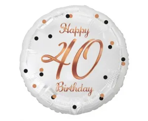 Balón fóliový biely 40 rokov – Happy birthday 45 cm