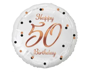 Balón fóliový biely 50 rokov – Happy birthday 45 cm