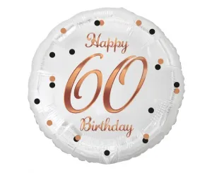 Balón fóliový biely 60 rokov – Happy birthday 45 cm