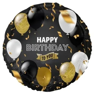 Godan Fóliový balón Happy Birthday - čierno-zlaté balóny 36 cm