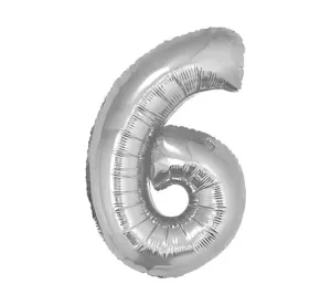 Balónové číslice strieborné 35 cm - 6 (NELZE PLNIT HELIEM) - GoDan