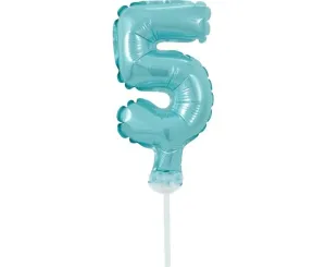 Balónové fóliové číslice - 5 - SVETLE MODRÁ 12,5 cm s držiakom - GoDan