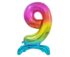 Balónik fóliový číslica dúhová na podstavci, 74 cm – 9