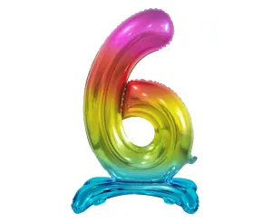 Balónik fóliový číslice dúhové na podstavci, 74 cm – 6