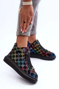 Čierne trblietavé sneakersy GOE vo farebnom prevedení - 38