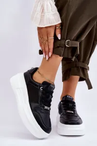 Čierno-biele dámske kožené sneakersy GOE - 36